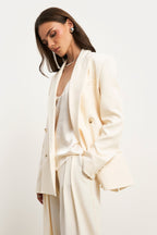 Dropped Waist Double Breasted Blazer - Cream
