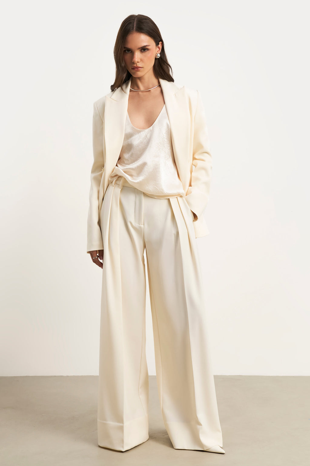 Dropped Waist Double Breasted Blazer - Cream