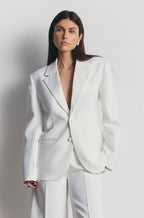 Satin Detail Single Breasted Blazer - White